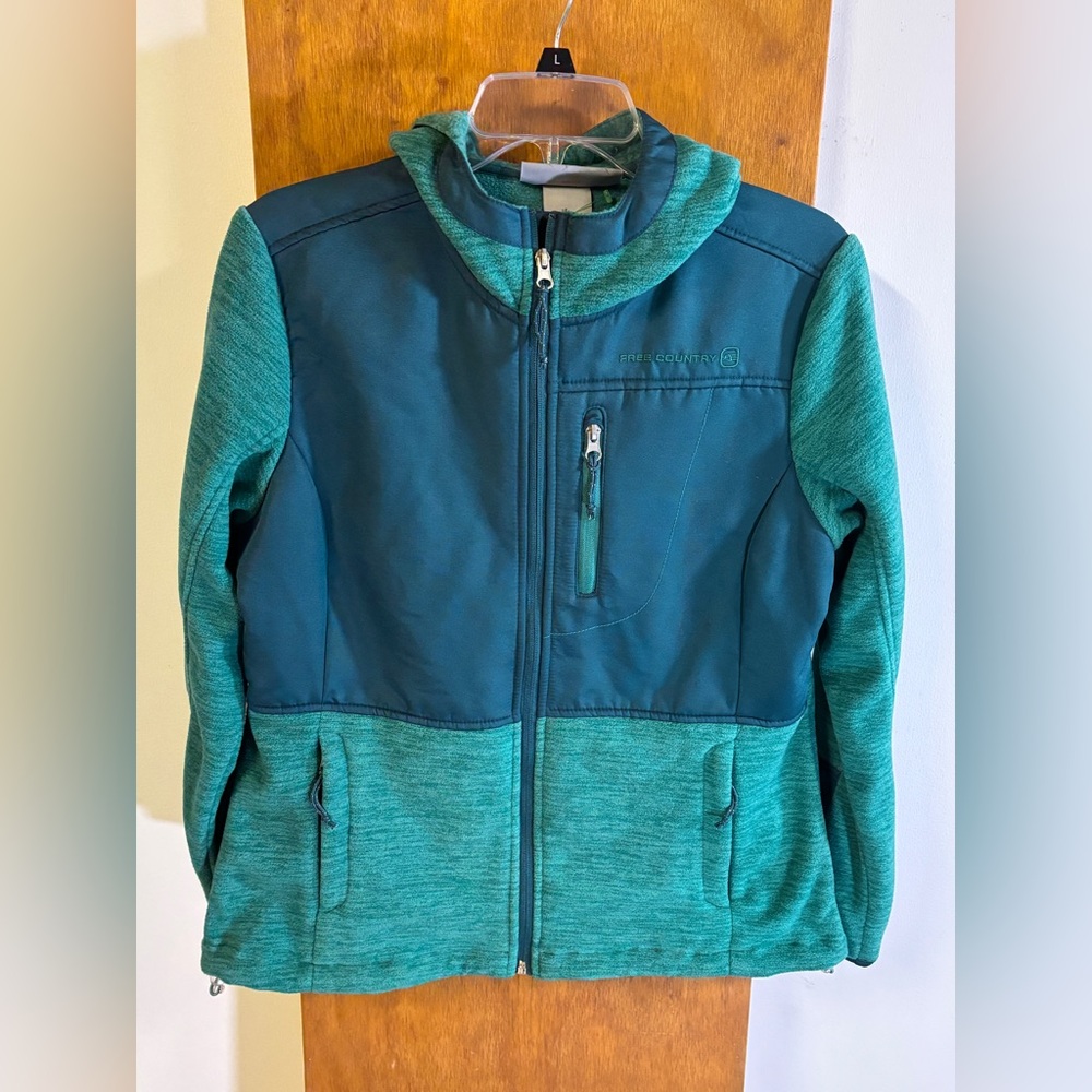NWT Free Country Women’s Fleece Hoodie Jacket Green-Teal Size Medium - Picture 2 of 9